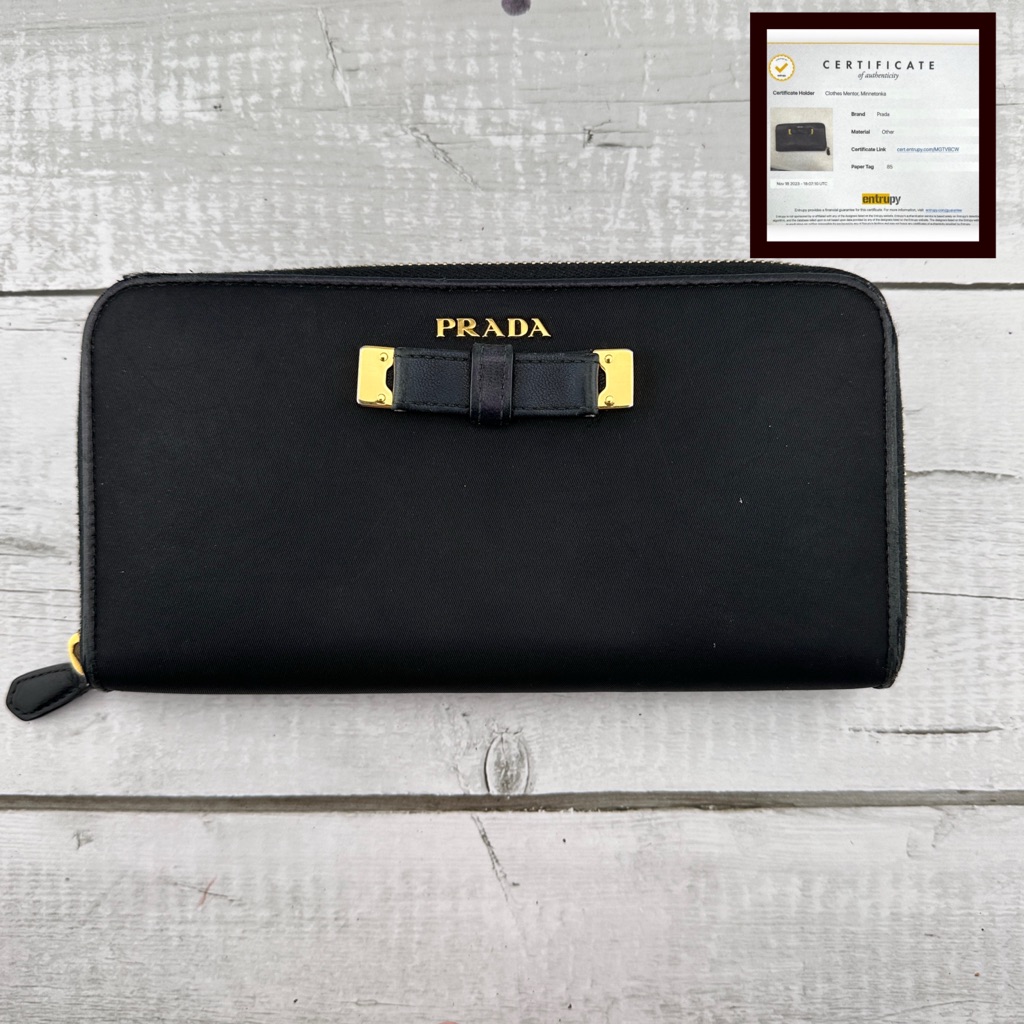 Authentic Prada Zip Around Wallet. Bow Details. Black.